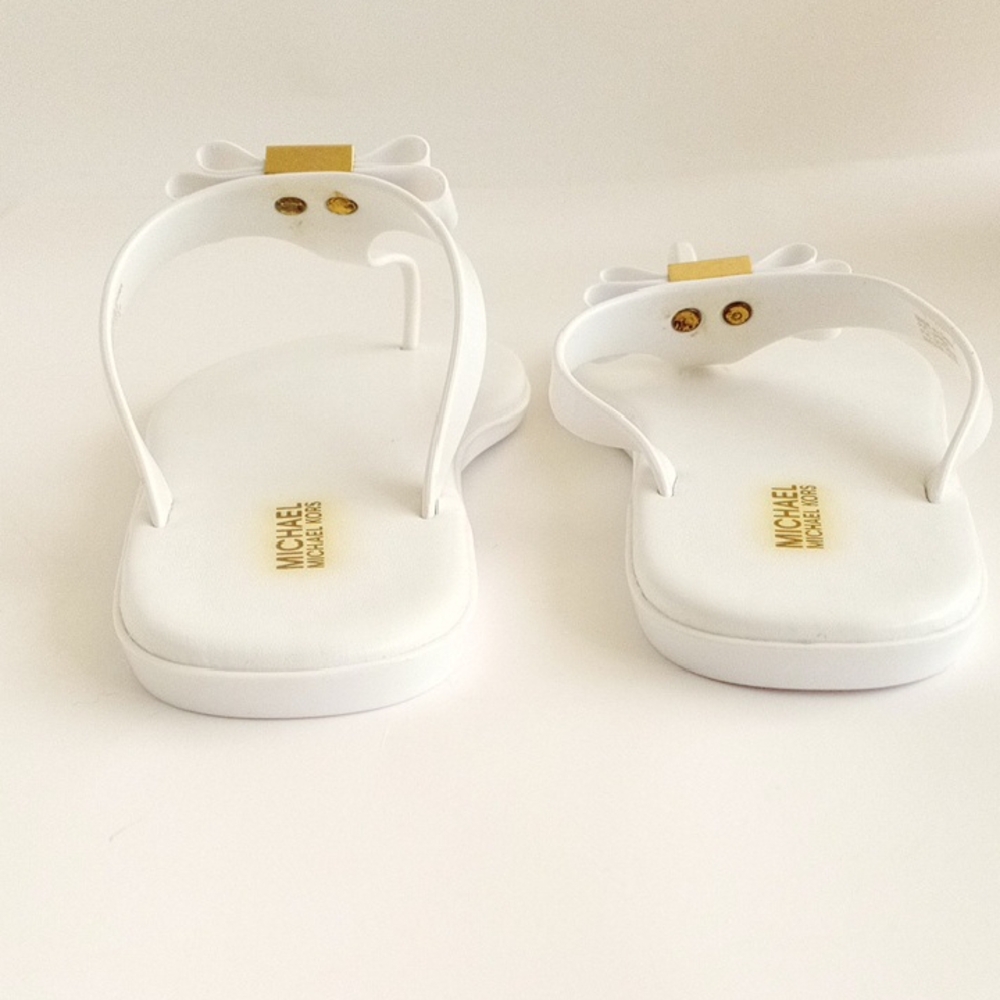 MICHAEL Michael Kors Caroline Jelly Thong PVC White Gold Sandals With Bow WMN 9M - Picture 12 of 16